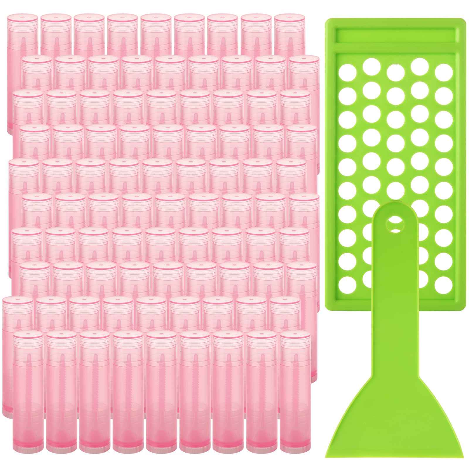 GBACHOOSE 200PCS Plastic Lip Balm Tubes, Chapstick Tubes Empty, Lip Balm Containers with Filling Tray and Spatula, Rotating Type Refill Lip with Cap for DIY(5ml/5g, Pink)