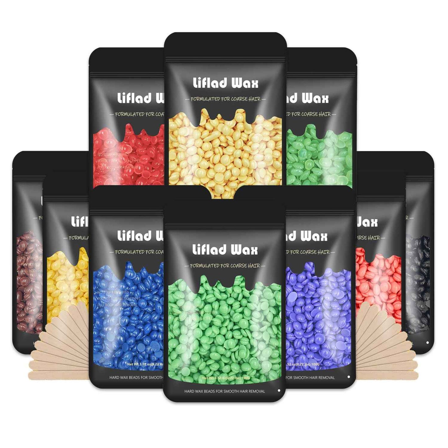 Hard Wax Beads for Coarse Hair Removal - 2.2 lb, 10 Pack Depilatory Wax Beans with Spatulas for Face, Eyebrow, Back, Chest, Bikini Areas, Legs - Refills for Any Wax Warmer