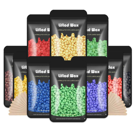 Hard Wax Beads for Coarse Hair Removal - 2.2 lb, 10 Pack Depilatory Wax Beans with Spatulas for Face, Eyebrow, Back, Chest, Bikini Areas, Legs - Refills for Any Wax Warmer