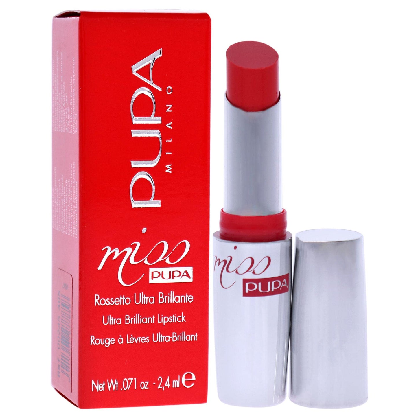 Pupa Milano Miss Milano Lipstick - Creamy, Ultra Pigmented Color For Lips - Nourishing Formula - Crystal-Effect Lipstick - Ultimate Boost Of Volume And Hydration - 405 Flamingo - 0.071 OZ