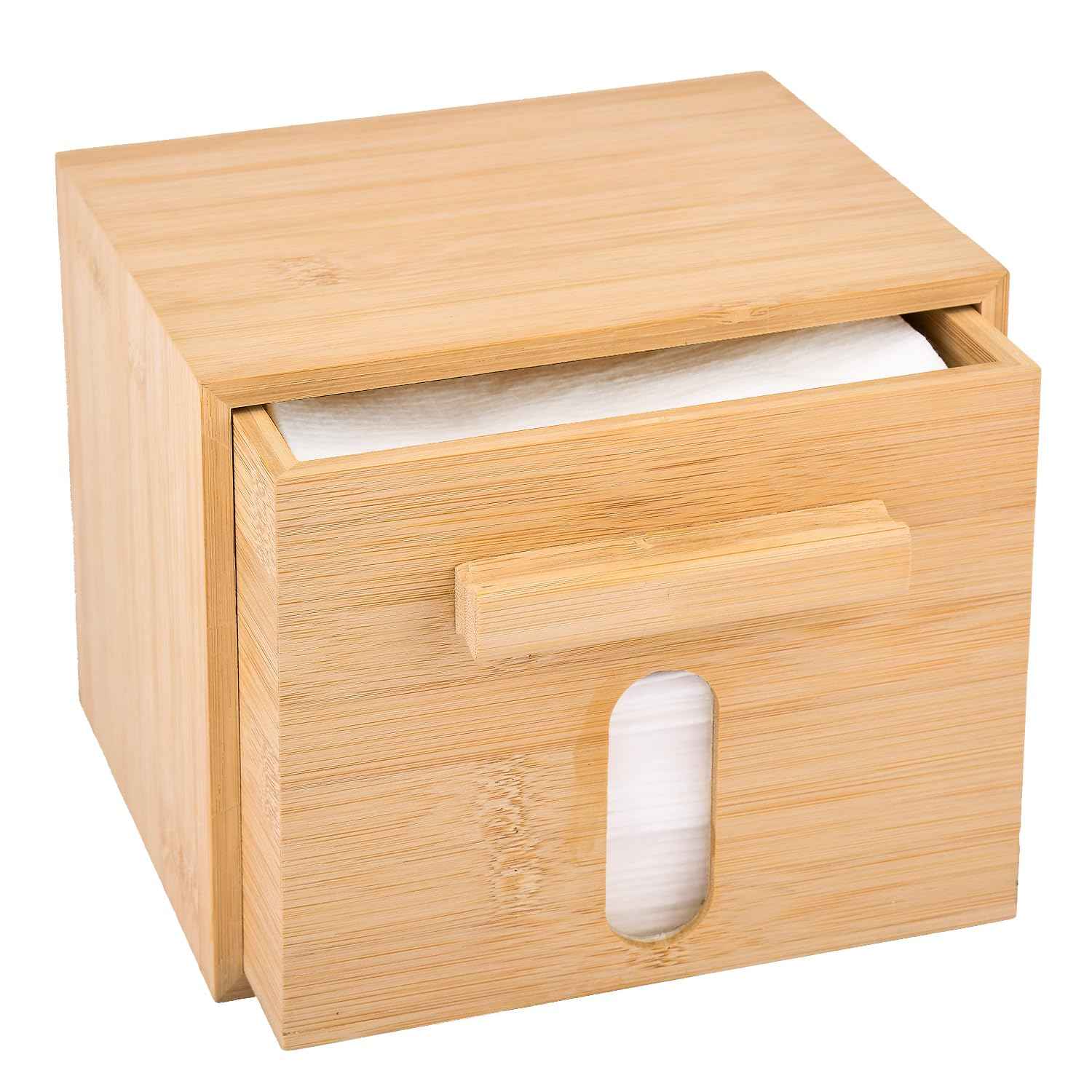 Catekro Bamboo Desk Organizer for Face Towel, Disposable Face Towel Storaged with Luxe Bamboo Box, Bamboo Box Multifunctional Bamboo Storage Box for Facial Towels
