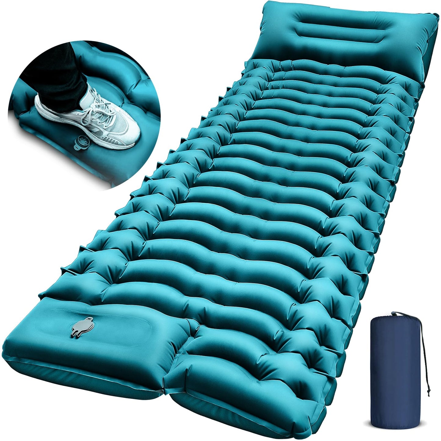 Camping Sleeping Pad, Ultralight Camping Mat with Pillow Built-in Foot Pump Inflatable Sleeping Pads Compact for Camping Backpacking Hiking Traveling - Dark Green