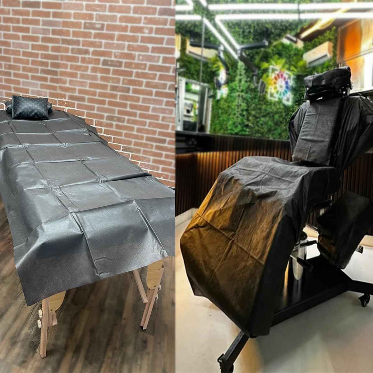 Tattoo Bed Covers Disposable Massage Table Sheets, 40" x 90" (Pack of 10) Black Drape Sheets, Thick Soft Nonwoven Waterproof Chair Cover for Tattooing Supplies Medical, Fluid and Barrier Protection