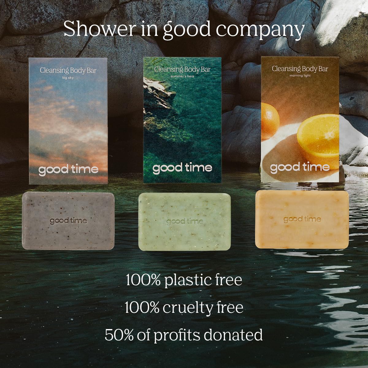 GOOD TIME Cleansing Body Bar Trio - Unisex Bar Soaps in Bergamot, Sandalwood & Mandarin - Sustainably Crafted, Plastic Free - Sulfate, Silicone, Paraben Free - Made in USA