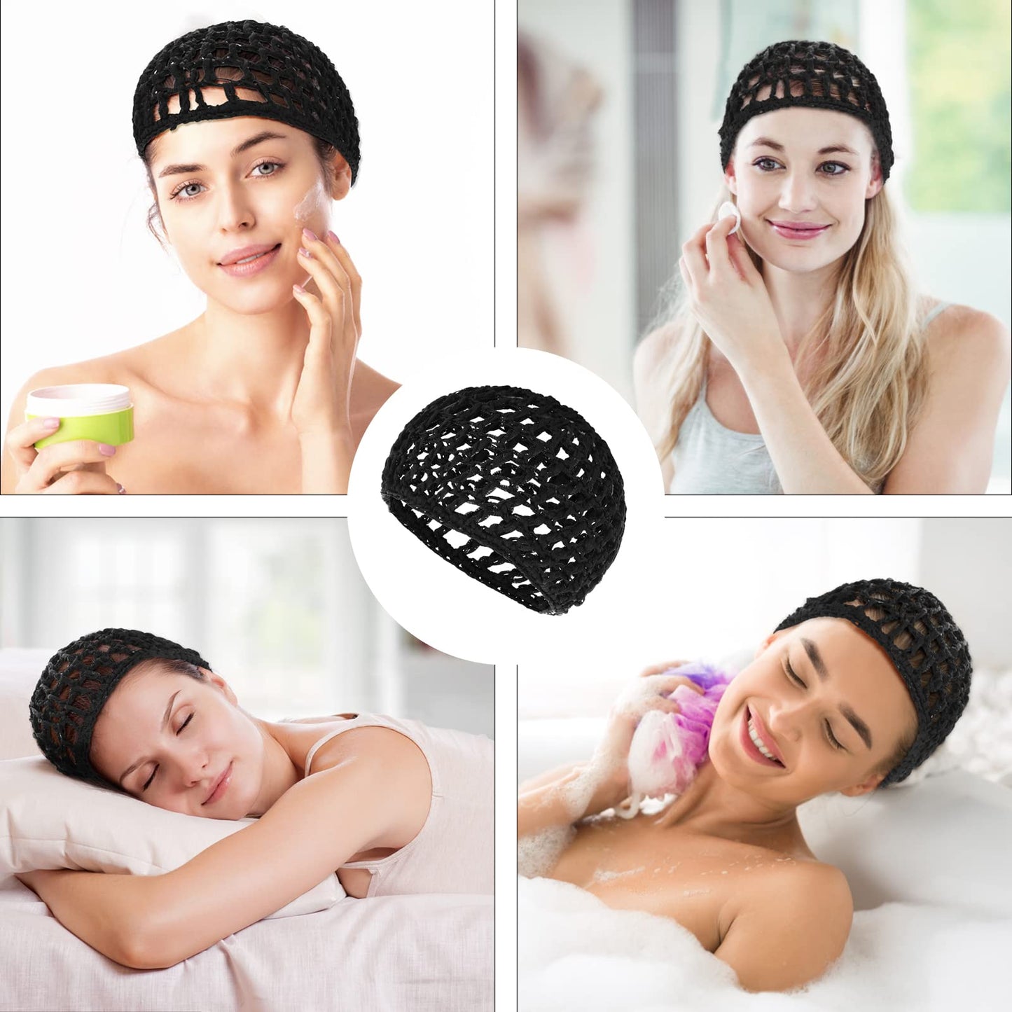 WLLHYF 2 PCS Hair Nets Cap Sleeping Hairnet Snoods Wrap Bonnets Long Straight Curl Wig Head Protector Black Mesh Wrapping Crochet Wave Cook Hats Bun Lift Strap Weaving Sew For Women Ballet