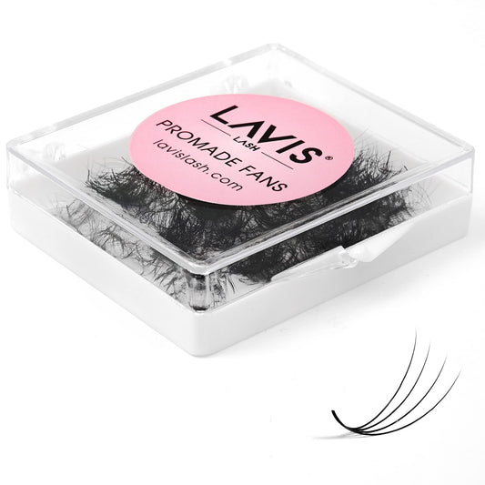 LAVISLASH 500 Promade Fans Eyelash Extension | Handmade Loose Volume Lash | Mutiple Options 3D-8D/10D/12D/14D/16D Fans | 0.03/0.05/0.07mm Thickness | C/CC/D Curl | 8-16mm Length(4D-0.07-CC-13mm)