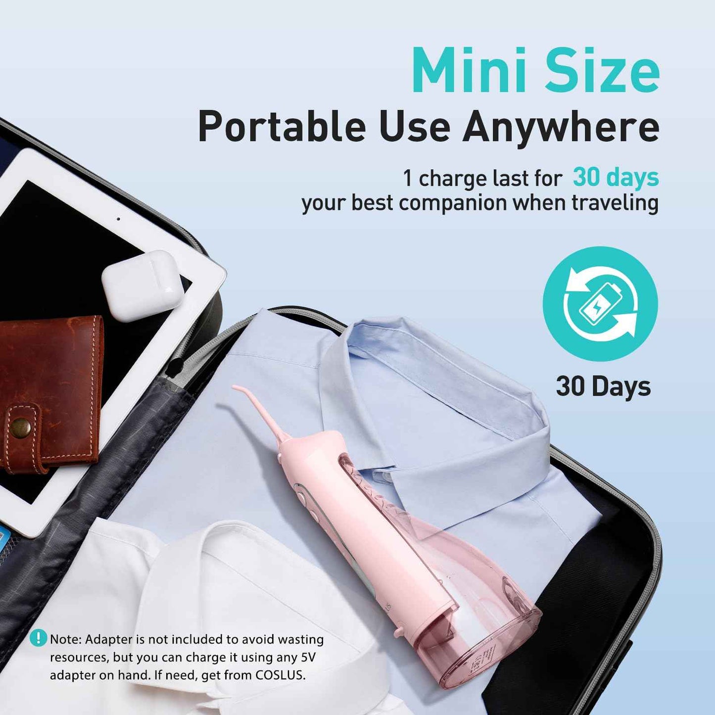 COSLUS Water Dental Flosser Teeth Pick: Portable Cordless Oral Irrigator 300ML Rechargeable Travel Irrigation Cleaner IPX7 Waterproof Electric Flossing Machine for Teeth Cleaning C20(F5020E) Pink