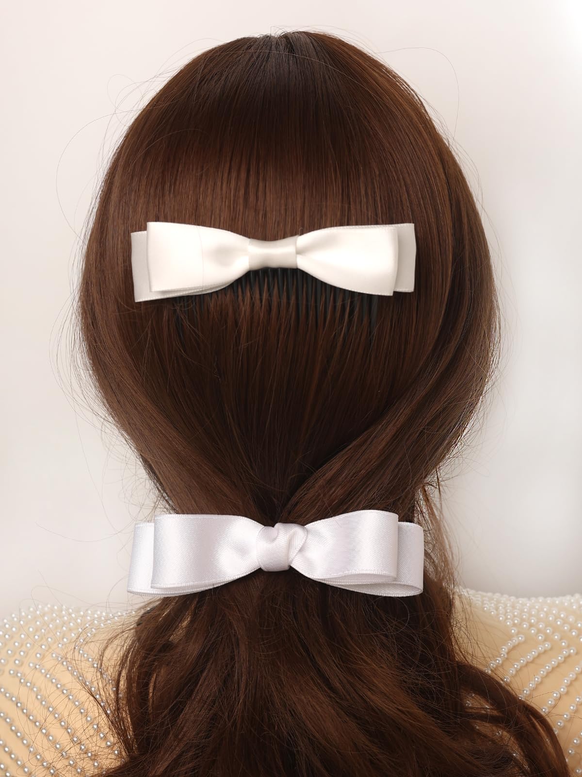 4Pcs Bow Hair Clip for Women Girls Satin Hair Ribbon Claw Clips Cute Barrettes for Teens Kids Bows for Christmas Gifts Hair Clips Solid Bowknot (White)