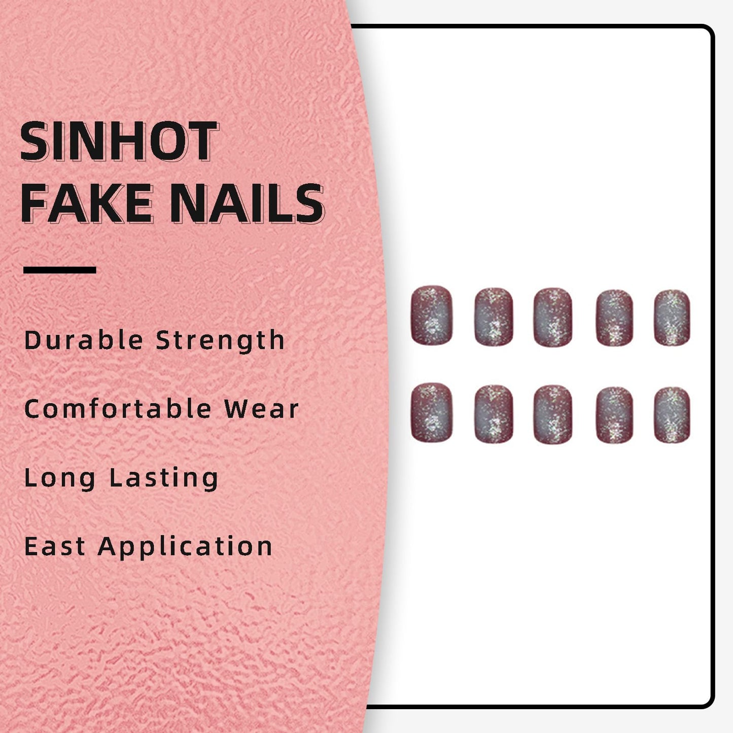 SINHOT Short Square Press on Nails Fake Nails Glossy Glue on Nails Blue Ombre Acrylic Nails Purple Chrome Squoval Artificial Nails Blue Glitter Stick on False Nails with Design 24 pcs