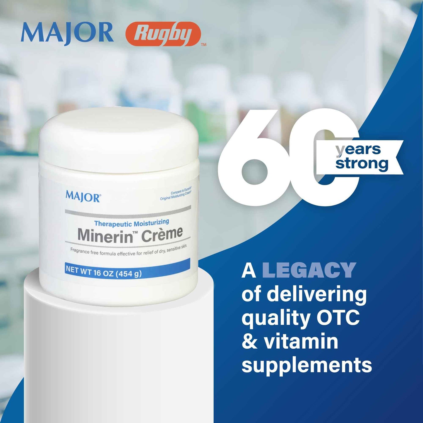 Major Therapeutic Moisturizing Minerin Créme - Body Cream Moisturizer for Dry Skin - Fragrance-Free - 16 Oz. (4 Pack)