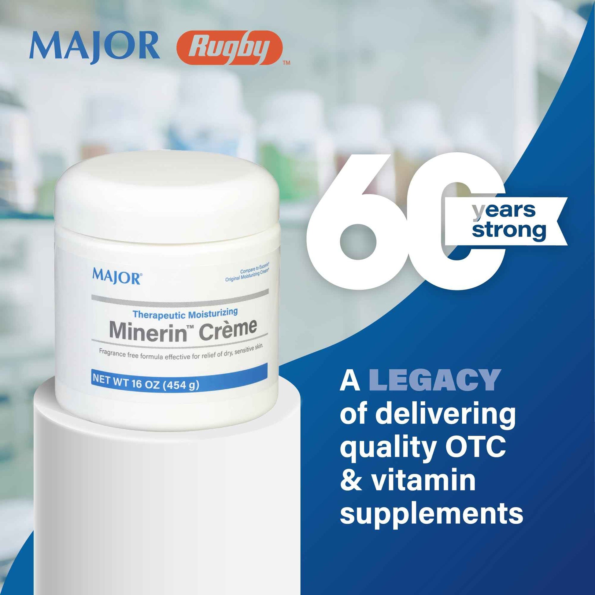 Major Therapeutic Moisturizing Minerin Créme - Body Cream Moisturizer for Dry Skin - Fragrance-Free - 16 Oz. (4 Pack)