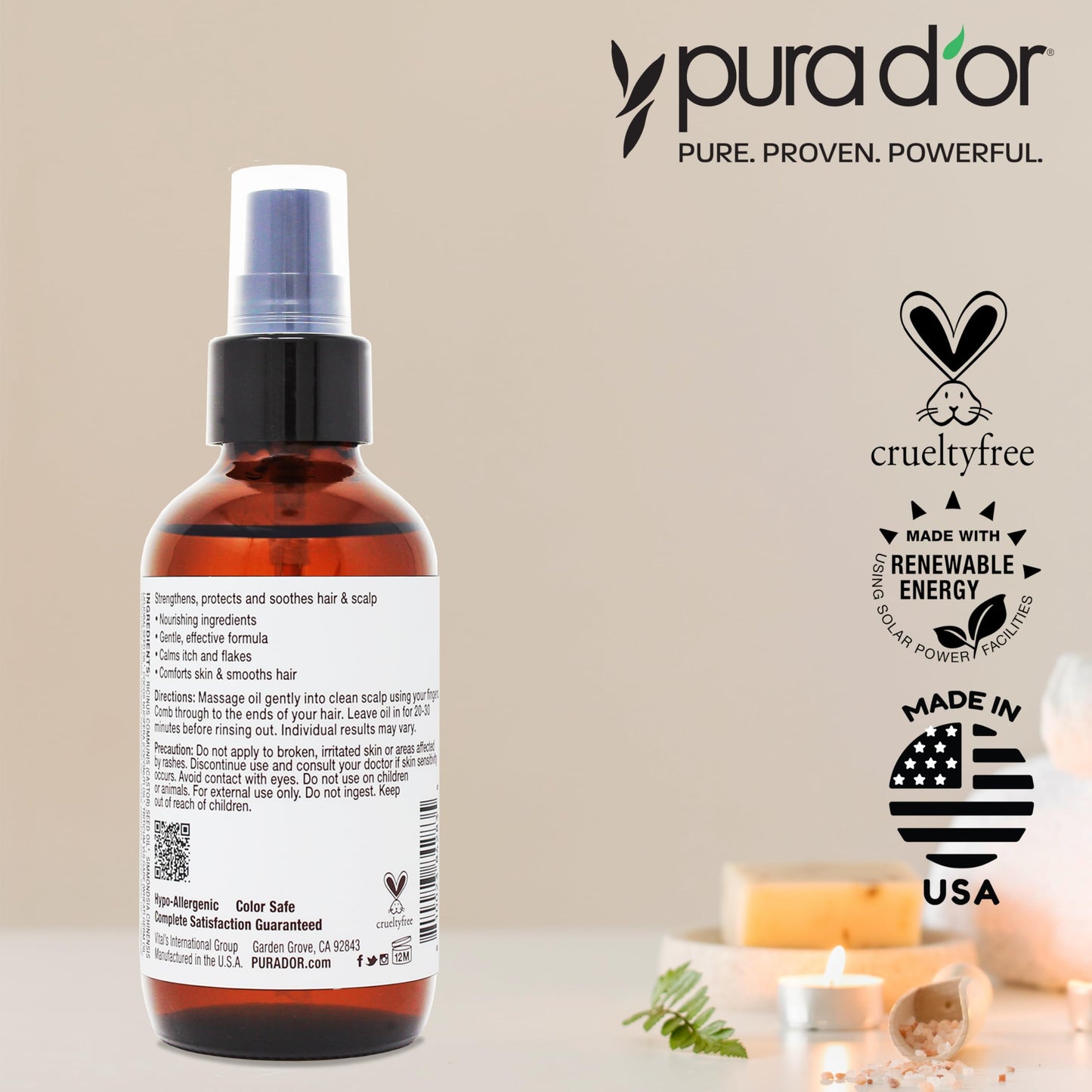 PURA D'OR Scalp & Hair Strengthening Oil (3.3oz x2 = 6.6oz) Supports Optimal Growth, Reduce Breakage, Nourish Roots for Healthier, Fuller, Thicker Hair - Rosemary, Castor & Peppermint Oil