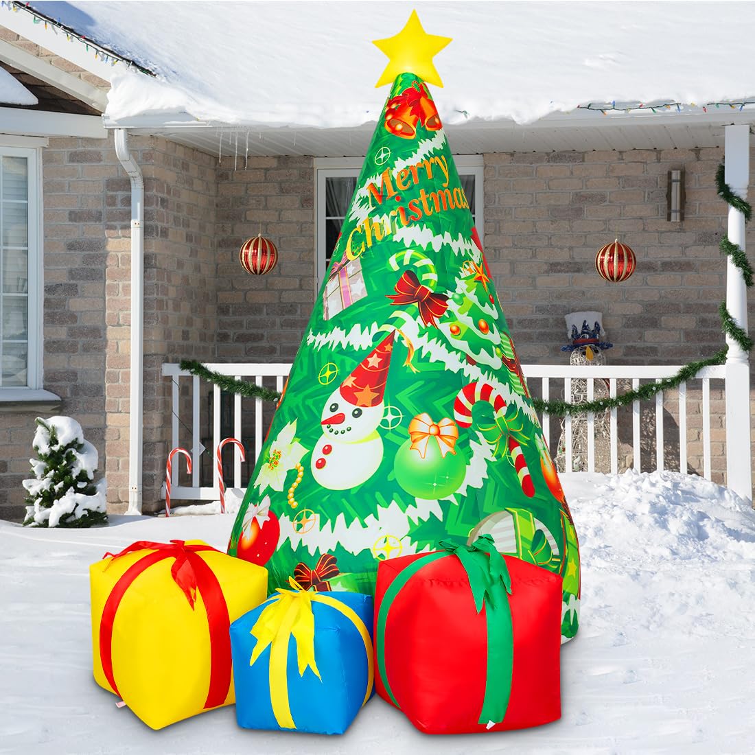 COMIN 7 FT Christmas Inflatables Tree Outdoor Decorations Blow Up Yard Gift Box with Built-in LEDs for Indoor Party Garden Lawn Decor