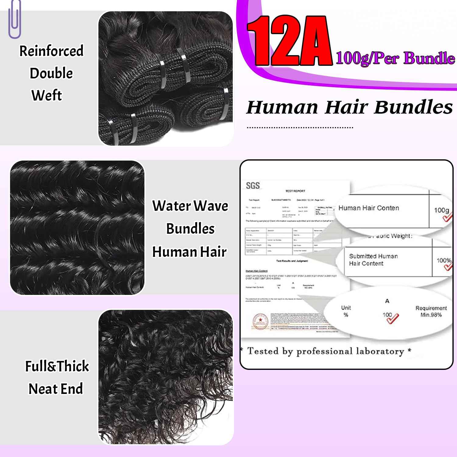 Water Wave Human Hair Bundles 14 Inch 12A Double Weft Wet and Wavy Bundles Human Hair Raw Bundles Human Hair Quick Weave Hair Bundles Natural Black