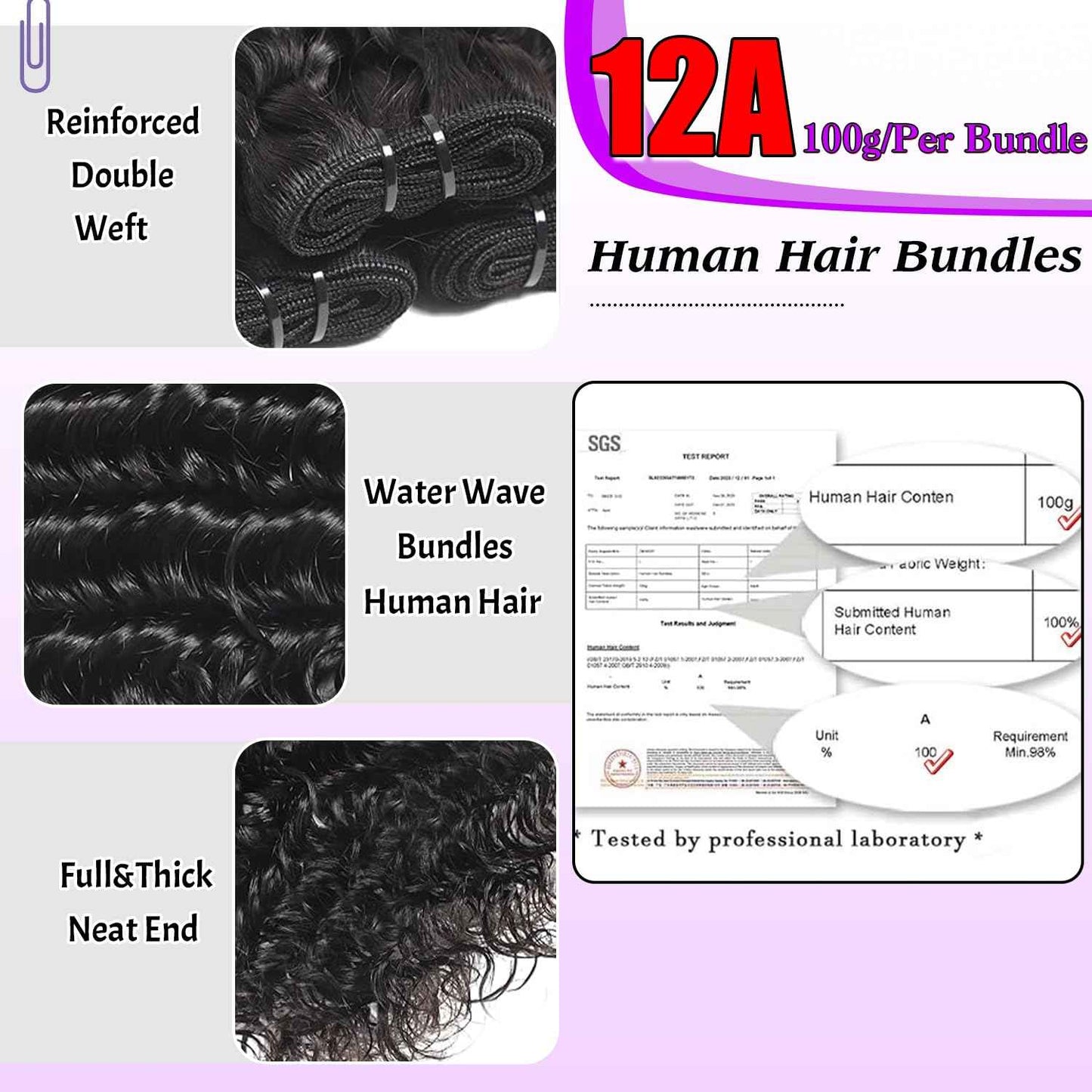 Water Wave Human Hair Bundles 18 Inch 12A Double Weft Wet and Wavy Bundles Human Hair Raw Bundles Human Hair Quick Weave Hair Bundles Natural Black