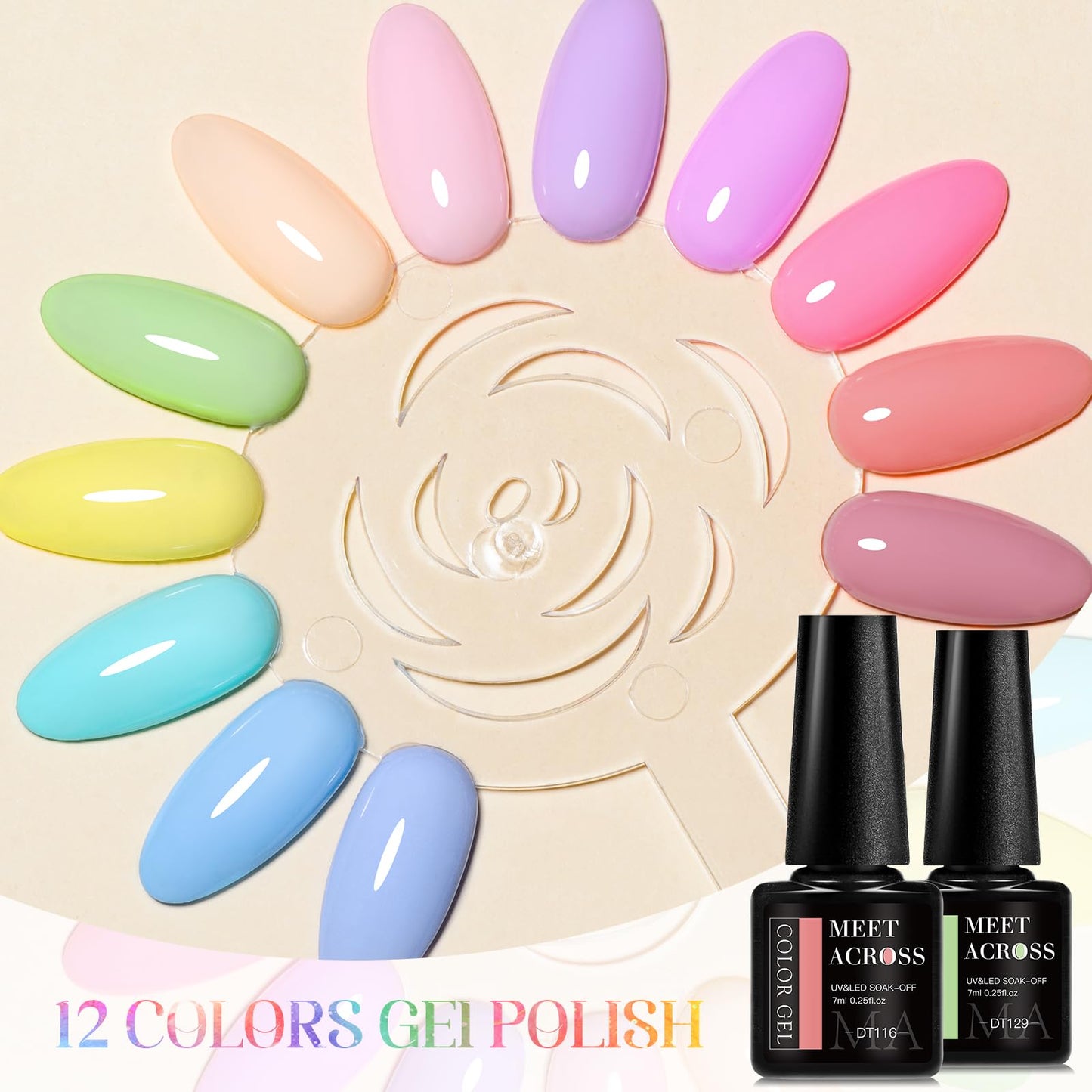 MEET ACROSS Pastel Gel Nail Polish Set Spring Summer Gel Polish Macaron Candy Sweet Color Soft Pink Yellow Blue Gel Polish Kit Salon DIY Home Nail Art Gifts Box for Girls Women