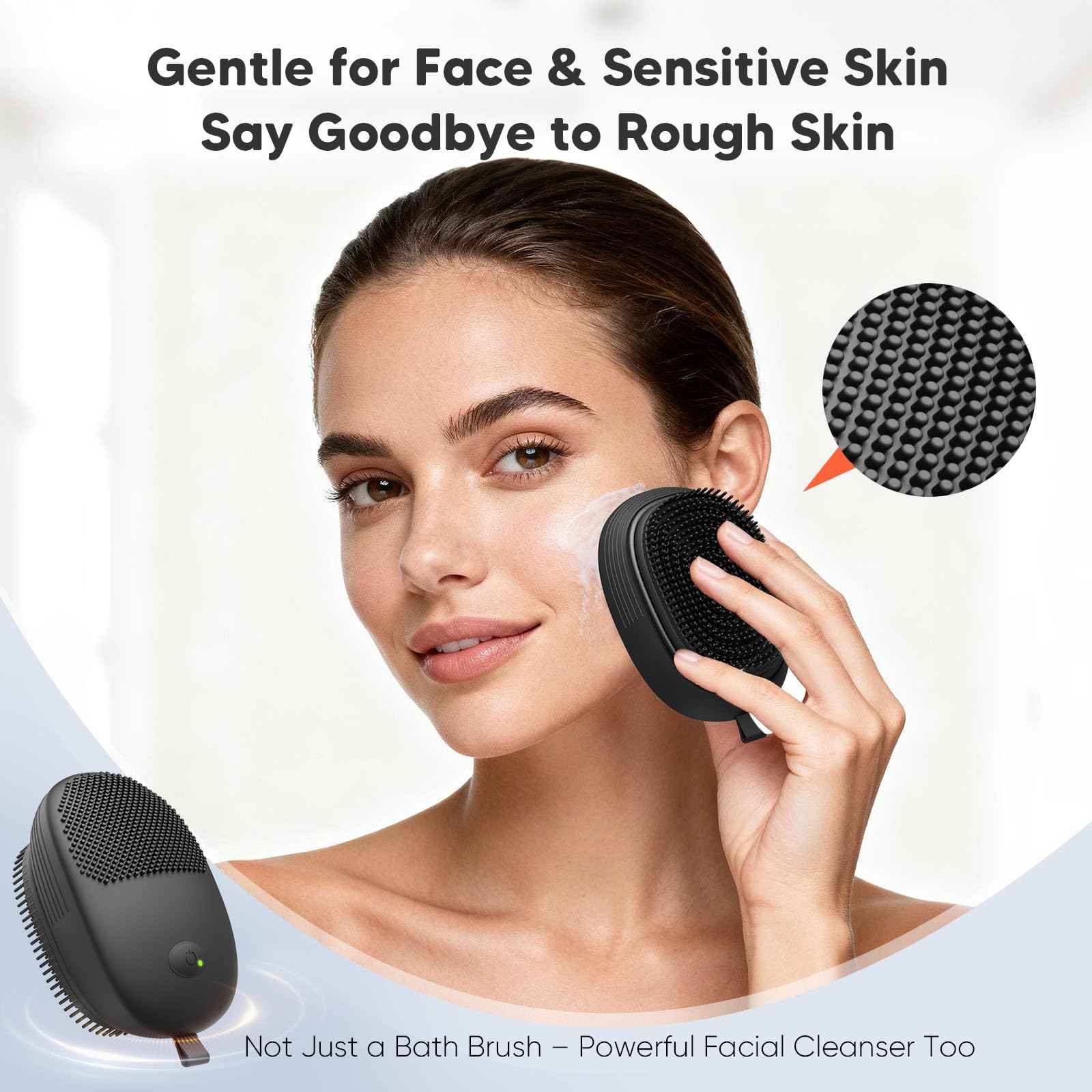 Nacetive Electric Sonic Body Scrubber – Food-Grade Soft Silicone Shower Brush & Loofah Alternative, Gentle Exfoliating & Deep Cleaning, Removes Dry Skin, Boosts Circulation & Revives Skin Glow