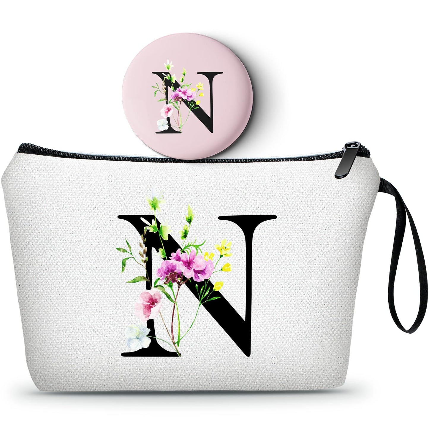 Personalized Makeup Bag,Gifts for Mom Birthday,Initial Gifts for Women,Monogram Gifts,Cosmetic Bag with Mirror,Bride to be Gifts,Sisters Gifts from Sister,Womens Gifts Unique,Personalized Gifts,(N)