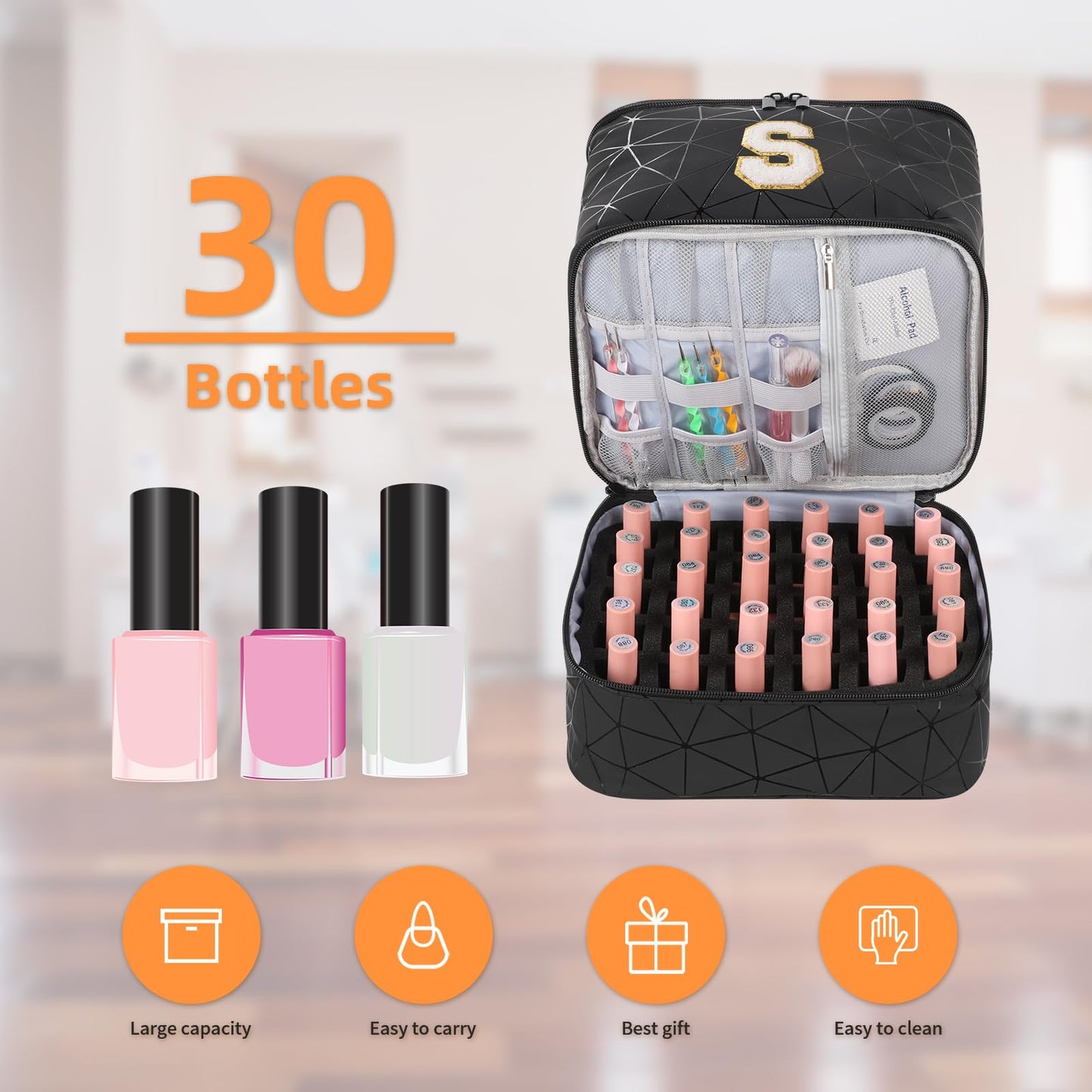 KGMCARE Nail Polish Organizer and Portable Nail Polish Bag Carrying Case, Holds 30 Bottles (15ml), Large Capacity Storage Case for Nail Polish (V)