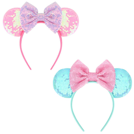 AQOKKA 2 Pcs Mouse Ears Headbands with Bow for Birthday Party, Hair Hoop Party Decoration Cosplay Costume Hair Accessories for Women & Girl