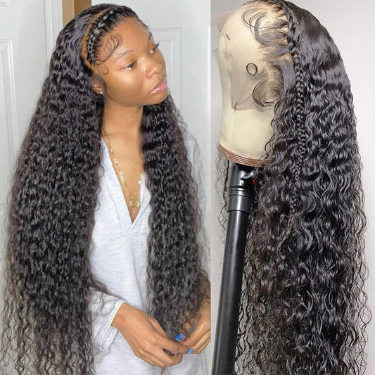 28 Inch Lace Front Wig Human Hair 13x4 Curly Wigs for Women Pre Plucked with Natural Baby Hair 180 Density Brazilian Virgin Deep Wave Frontal Wet and Wavy Wig Natural Color (28inch,Natural Black)