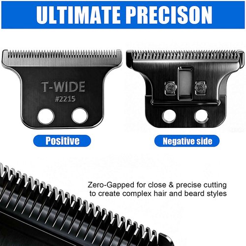 2PCS 2215 Replacement T Wide Blades Compatible with Wahl 5 Star Detailer Li Trimmer(8081) and (8171) - Adjustable Stainless-steel Zero-Gap Trimmer Blade ((2PCS-Black)