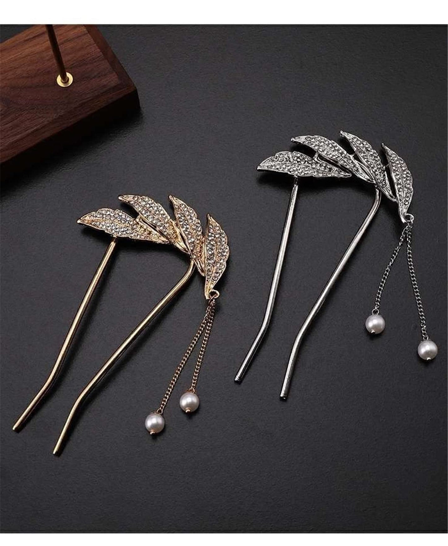 3 Pack Pearl Bridal Wedding Hair Styling Pins, Leaves Style Clips Barrettes Bride Head Piece U Shape Rhinestone Flower Hair Accessories for Women & Girls Brides Bridesmaids 005-3PCS