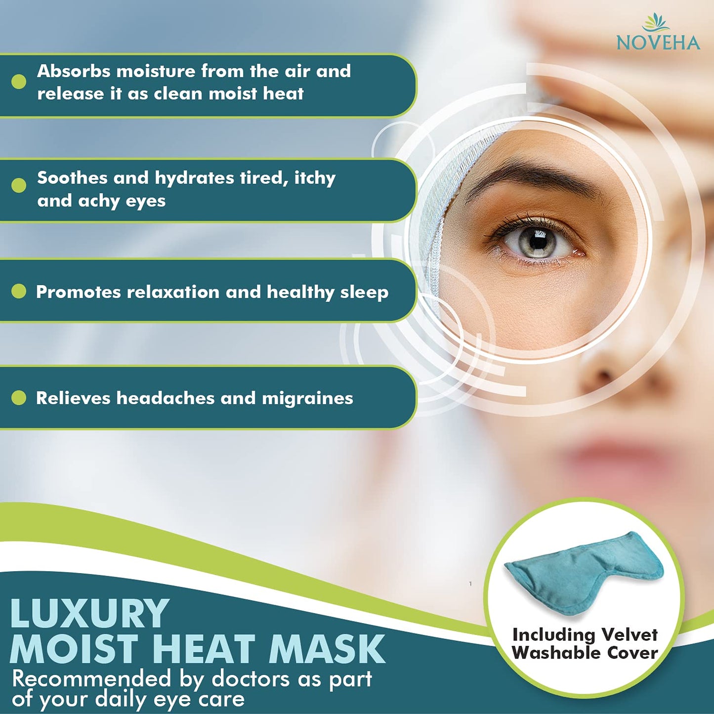 NOVEHA Ultra Warm Compress Eye Mask | Moist Hot Technology for Sensitive Dry Eyes- Microwave Activated - Relieves Stye or Pink Eye- Heat Water Procedure for Irritated Eyes and Eyelid Bumps