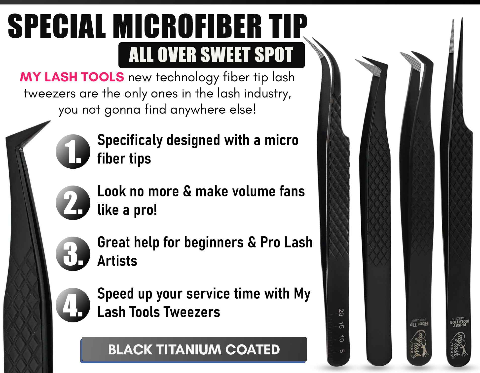 My Lash Tools Eyelash Extension Tweezers Fiber Tip Lash Tweezers, Precision Boot Fiber Tip Volume Tweezers for Lash Extensions Japanese Steel Curved & Isolation Tweezer pinzas para pestaas (4pcs Set)