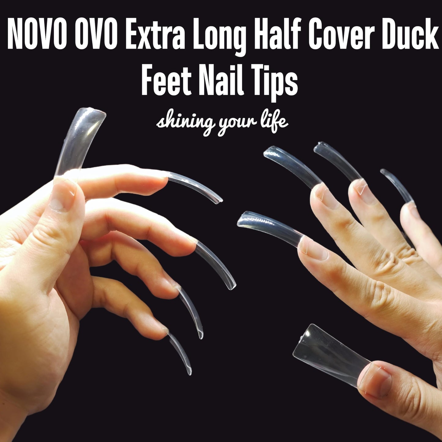 NOVO OVO 110 pcs Extra Super Long Duck Feet Nail Tips Half Cover for Press On Acrylic, Clear XXL XXXL Y2K Wide French Winter Flare Nail Soft Gel Extension for Salon DIY x 11 Sizes