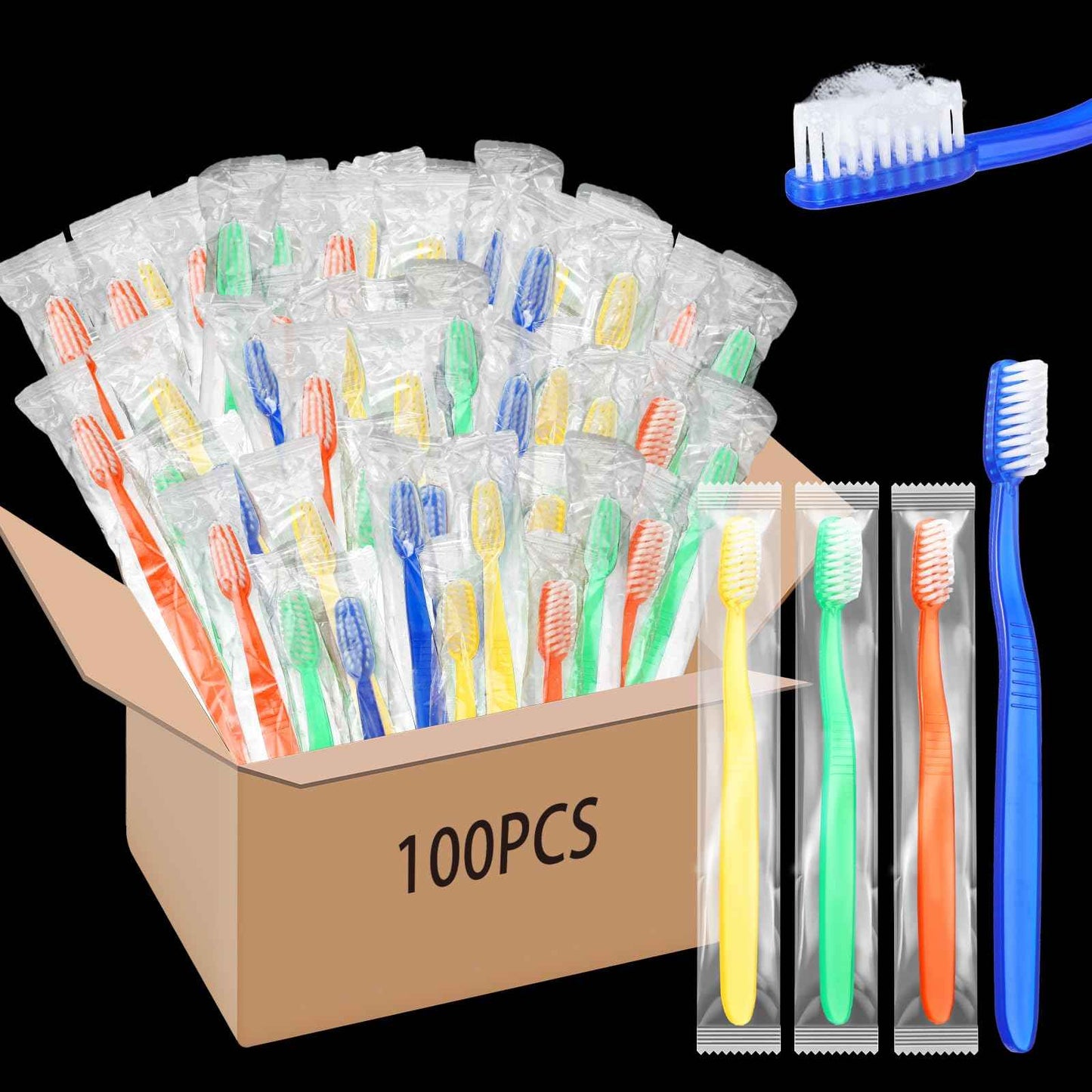 Ziliny 100 Pcs Prepasted Disposable Toothbrushes Bulk Individually Wrapped Pre Pasted Soft Bristle Set Travel Colorful Toothbrushes for Homeless Gift Hotel Camping Travel