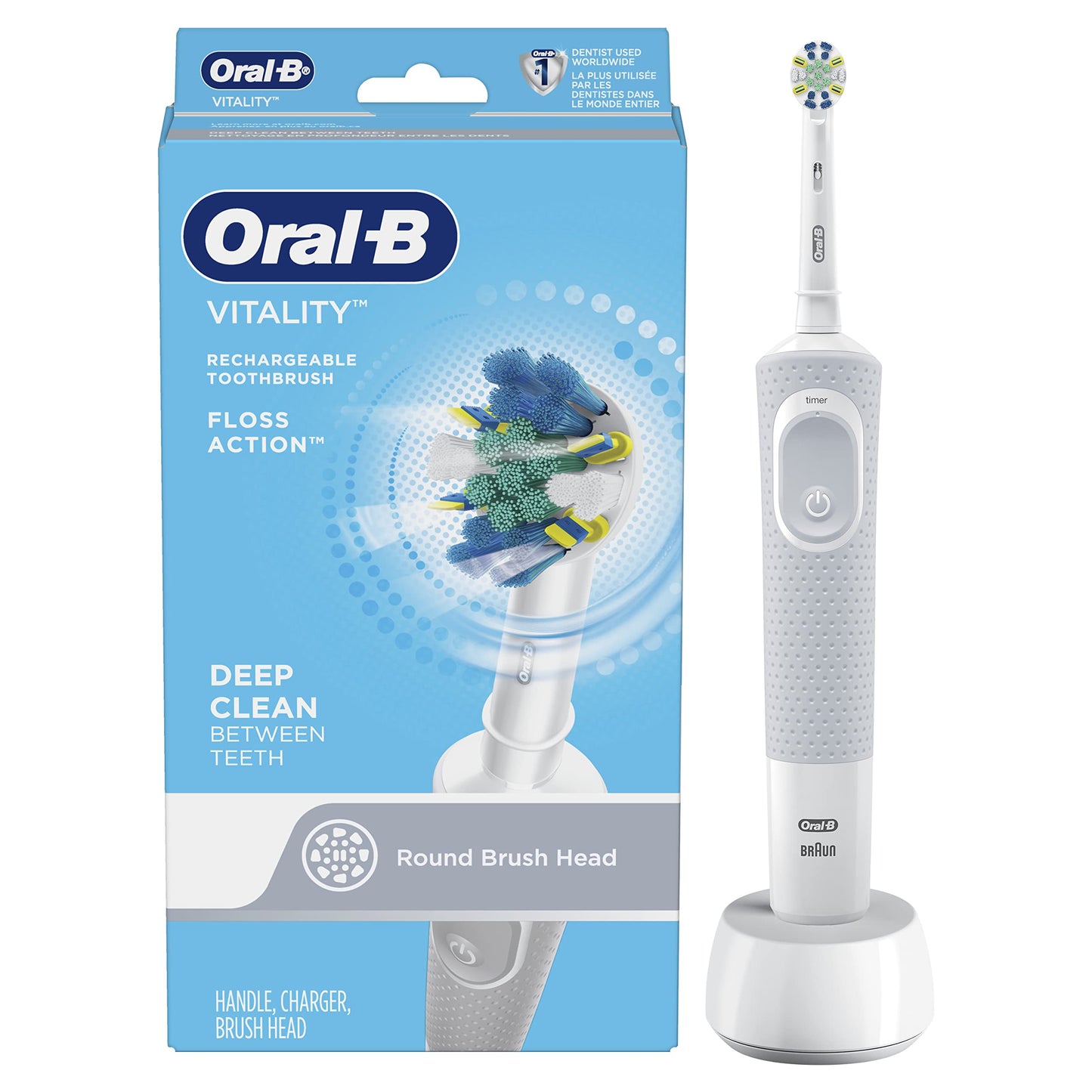 Oral-B Vitality FlossAction Electric Rechargeable Toothbrush powered by Braun, 1 Count