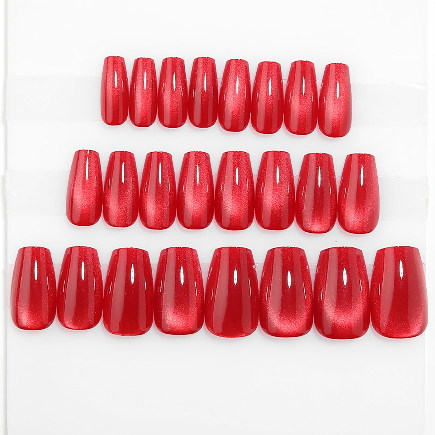 Red Press on Nails Cat Eye Fake Nails with Velvet & Gradient Designs KKUUOO Handmade False Nails Shiny Glitter Press on Nails Medium Coffin Acrylic Nails Glossy Stick on Nails for Women Girls 24Pcs