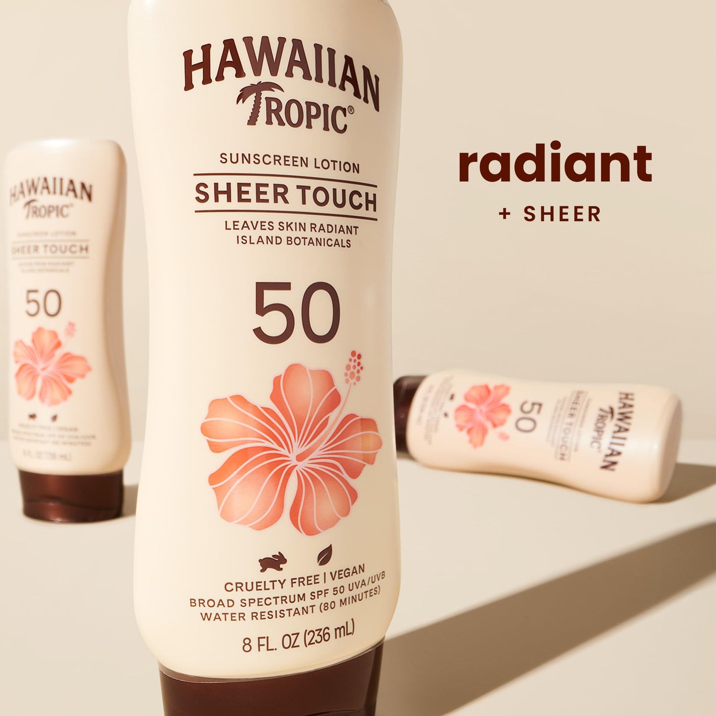 Hawaiian Tropic Sheer Touch Ultra Radiance Lotion Sunscreen SPF 50, 8oz Twin Pack | Hawaiian Tropic Sunscreen SPF 50, Sunblock, Oxybenzone Free Sunscreen, Body Sunscreen Pack, 8oz each