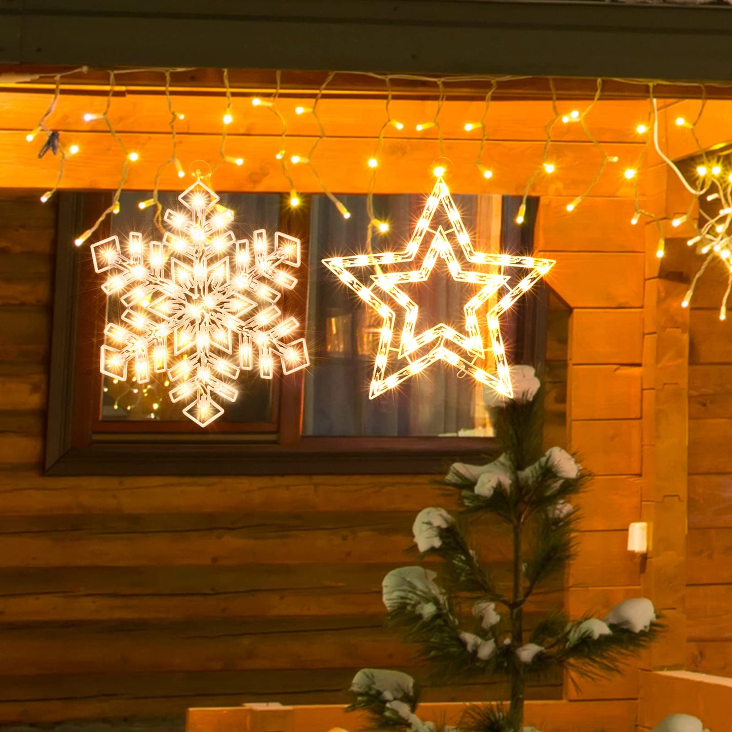 LAMPHOME Lighted Star and Snowflake Christmas Window Silhouette Decoration Lights for Christmas,Party,Home,Patio Lawn,Garden