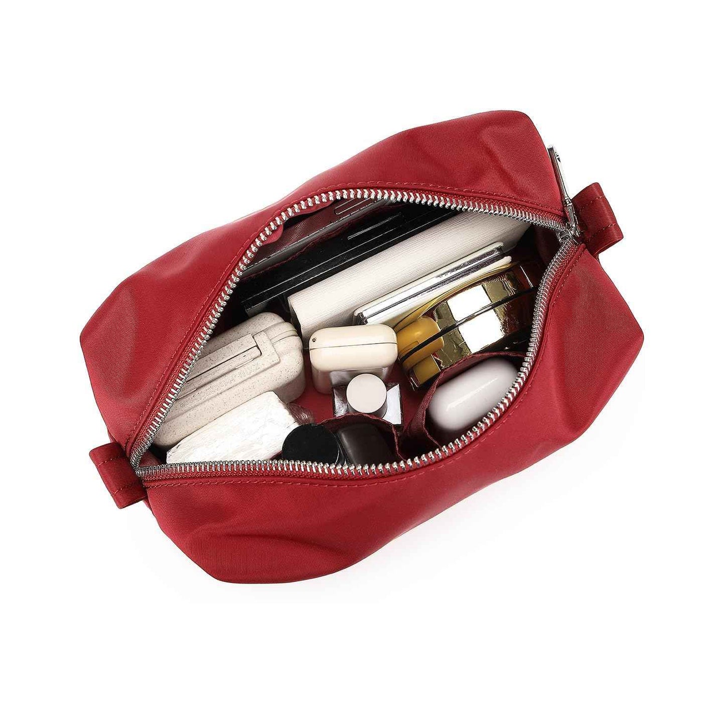 YONBEN Organizer Bag Lightweight Cosmetic Bag with Ring Clasp Perfect Travel Makeup Bag for Women nylon Stand Up Design (Burgundy Red/Nylon)