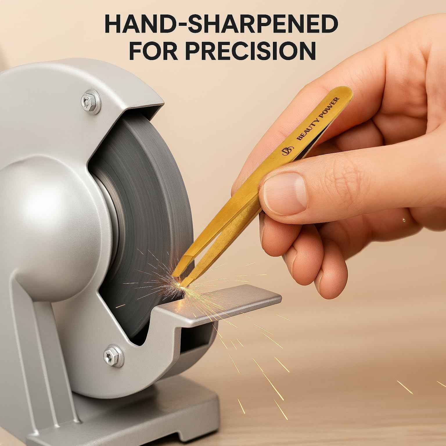 Beauty Power Professional Precision Slant Tweezers for Women Facial Hair - Tweezers for Men & Women, Eyebrow Tweezer for Ingrown Hair Blackhead & Splinter Removal - Gold