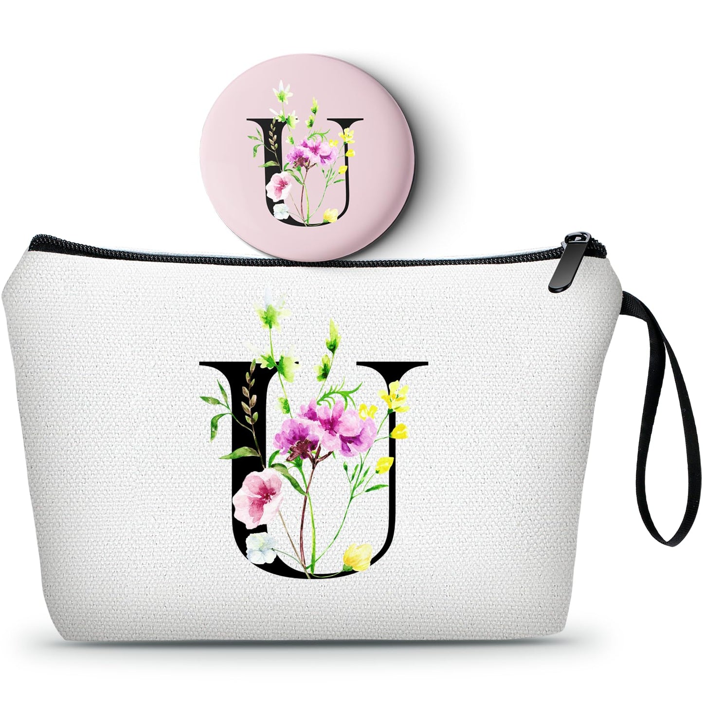 Birthday Gift for Mom,Initial Gifts,Monogram Gifts,Friend Gifts,Monogrammed Gifts for Women,Bride Gifts,Makeup Bag with Mirror,Sister Birthday Gift Ideas,Teen Gifts for Girls,Personalized Gifts,(U)