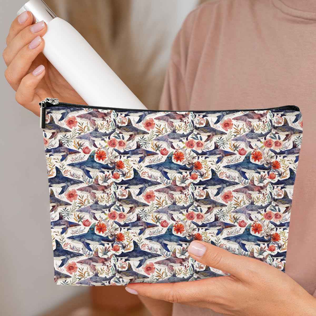 NGZS Cute Shark Gifts for Women Cosmetic Bag Shark Stuff Merch Makeup Bag Funny Sharks Lover Gifts for Women Sister Animal Lovers Girls Makeup Pouch Birthday Mothers Day Christmas Friendship Gifts