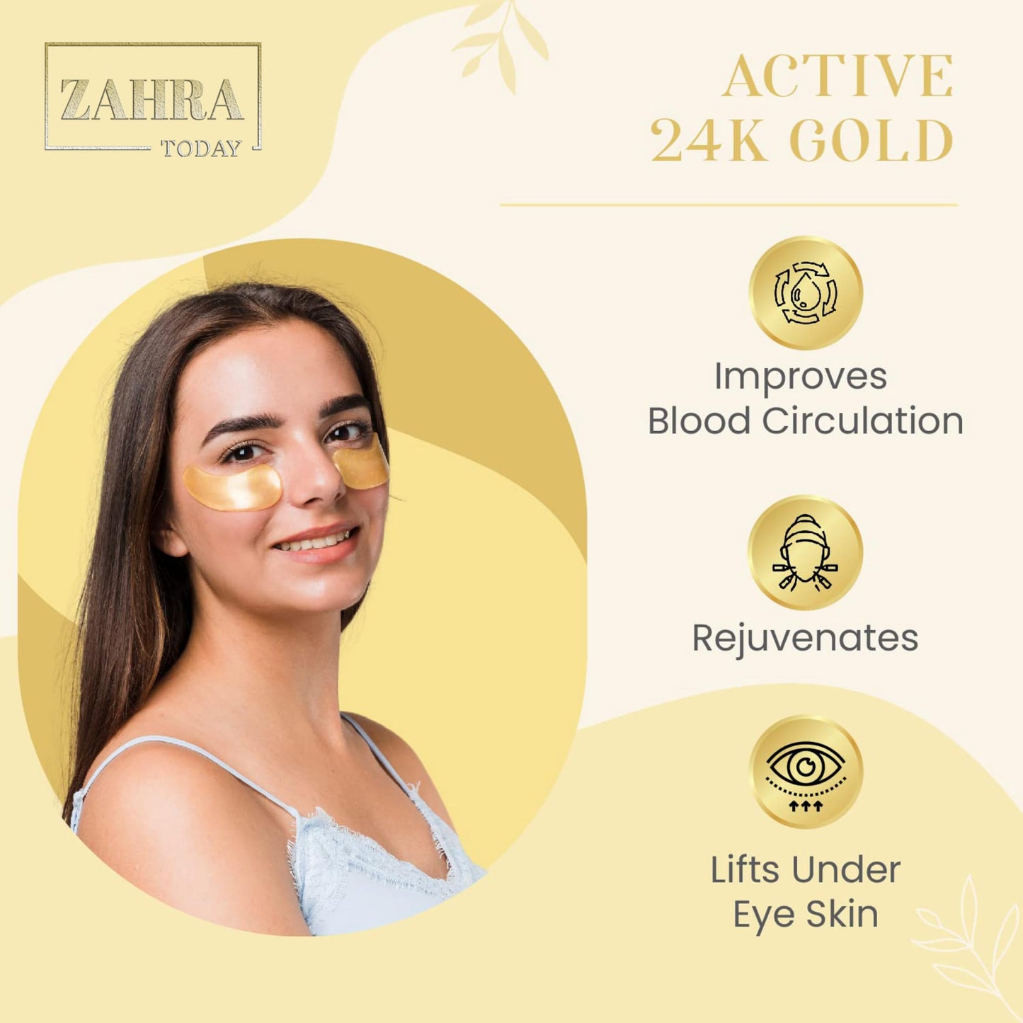 ZAHRA Today Gold Collagen Under Eye Patches - 10 Pairs for Dark Circles, Puffiness, and Hydration - Moisturizing Under Eye Mask with 24K Gold Infusion