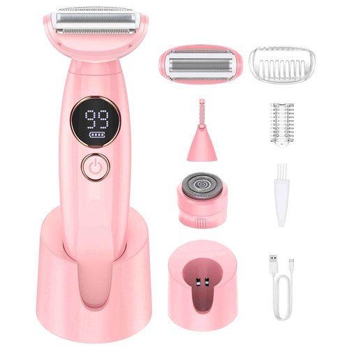 ANYLIV 3 in 1 Bikini Trimmer for Women, Electric Razors for Women with Display, Painless Bikini Trimmer, USB Charging, Electric Shaver for Woman,Shaver for Woman for Face, IPX7 Waterproof,Pale Rose