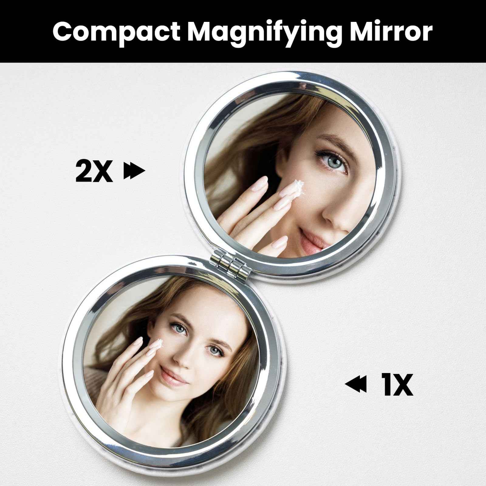 LOPIOIO Compact Pocket Mirror, 1X/2X Magnifying Round Mirror for Girls Women, Portable Pu Leather Makeup Mirror for Handbag, Purse, Travel - Starry Night Cat