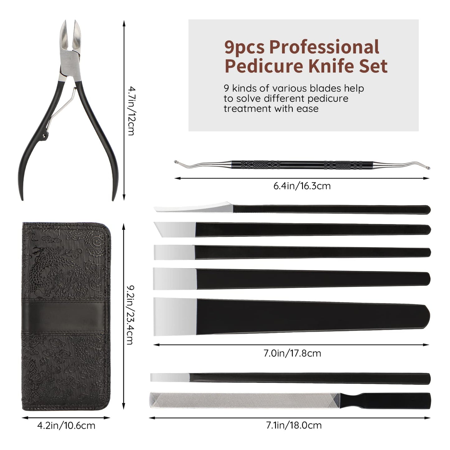 Segbeauty 9pcs Pedicure Knife Set, High Manganese Steel Foot File Set with Storage Bag, Ingrown Toenail Blade Tool for Cuticle Remover Callus Shavers Corn, Professional Foot Repair Sharp Blade Kit