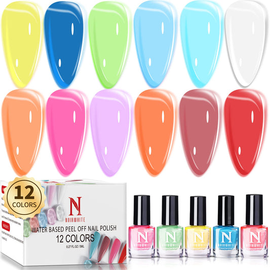 noirwhite Nail Polish Set, 12 Colors Nail Polish for Women Mini Nail Polish Sets for Home DIY Manicure and Salon Glossy and Trendy Colors Quick Dry Water Based Nail Polish