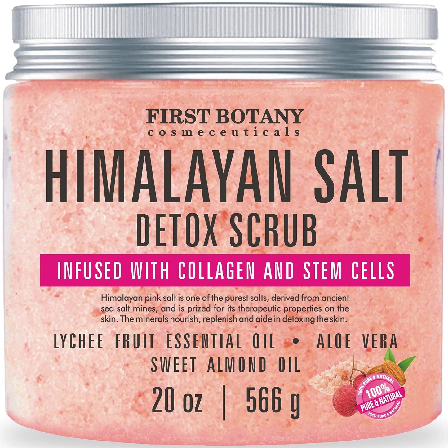 First Botany Himalayan Salt Body Scrub with Collagen & Stem Cells, Natural Exfoliating Salt Scrub Body & Face Souffle (20 oz)