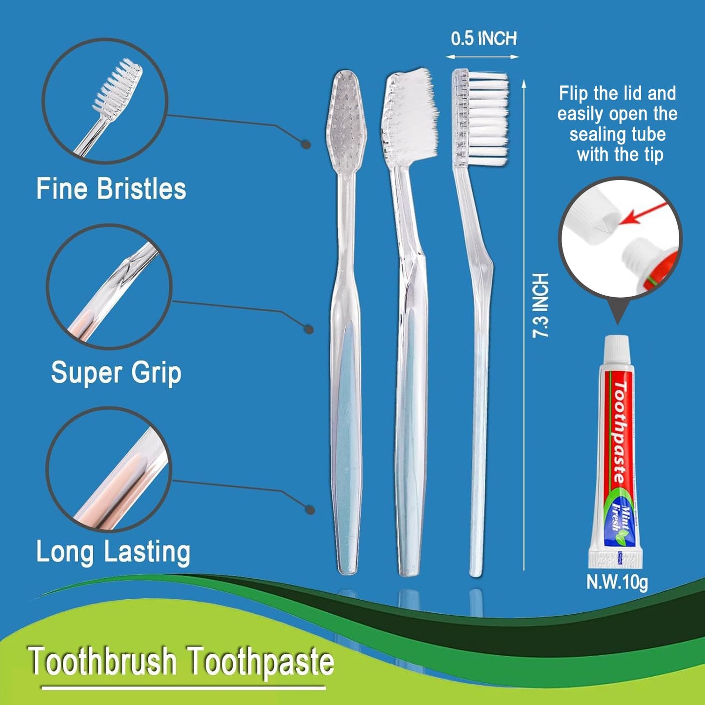 100 pcs Disposable Toothbrushes with Toothpaste Individually Wrapped, 2 Color Toothbrushes and Toothpaste 10g, Bulk Toothbrushes Toothpaste for Homeless,Airbnb,Hotel