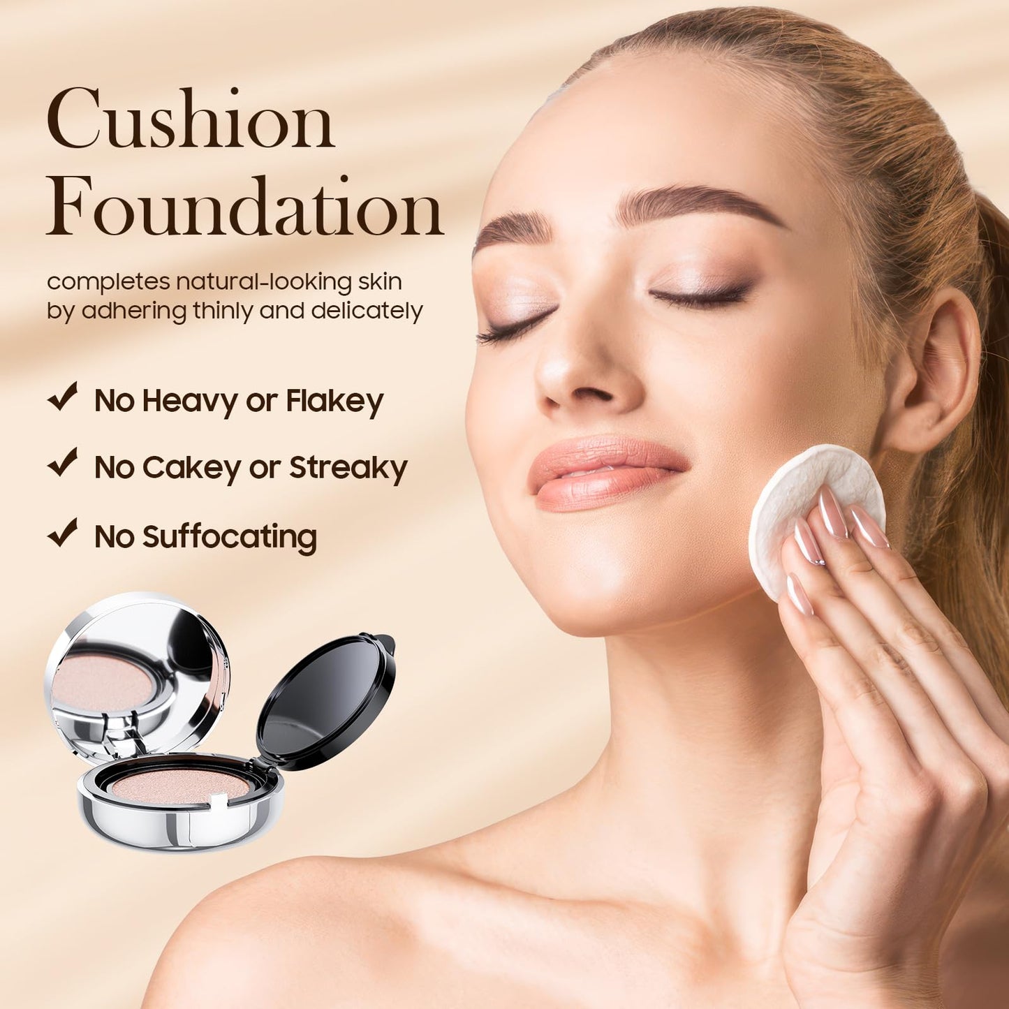 Air Cushion CC Cream Foundation - BB Cream Face Makeup Foundation Create Flawless Coverage, Dewy Face Makeup, Easy Application, All-Day Hold, All Skin Types (Natural, 3.21 Ounce)