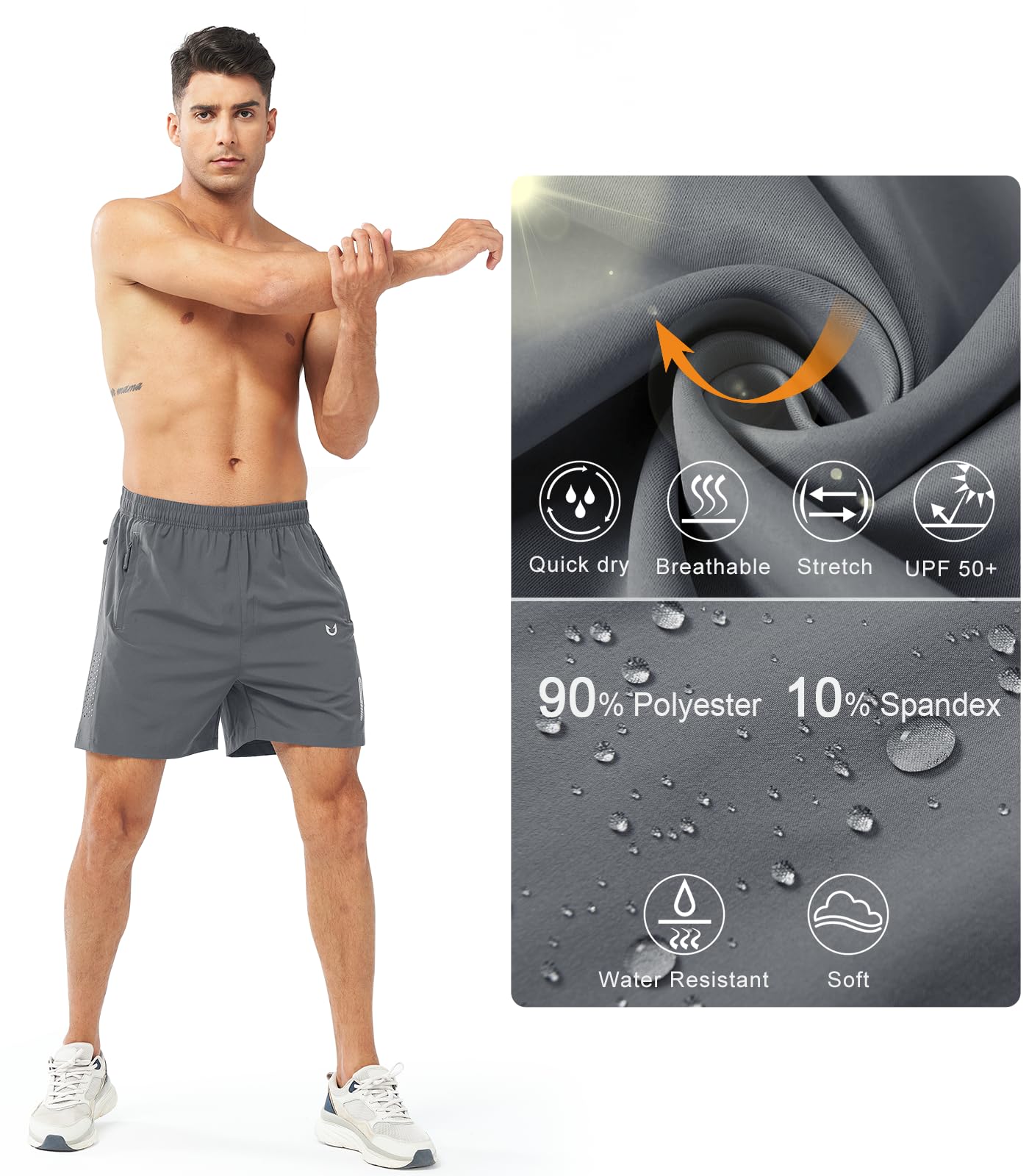 NORTHYARD Men's Athletic Running Shorts Quick Dry Workout Shorts 7"/ 5"/ 9" Lightweight Sports Gym Basketball Shorts Hiking Exercise SMOKEGREY-5inch S