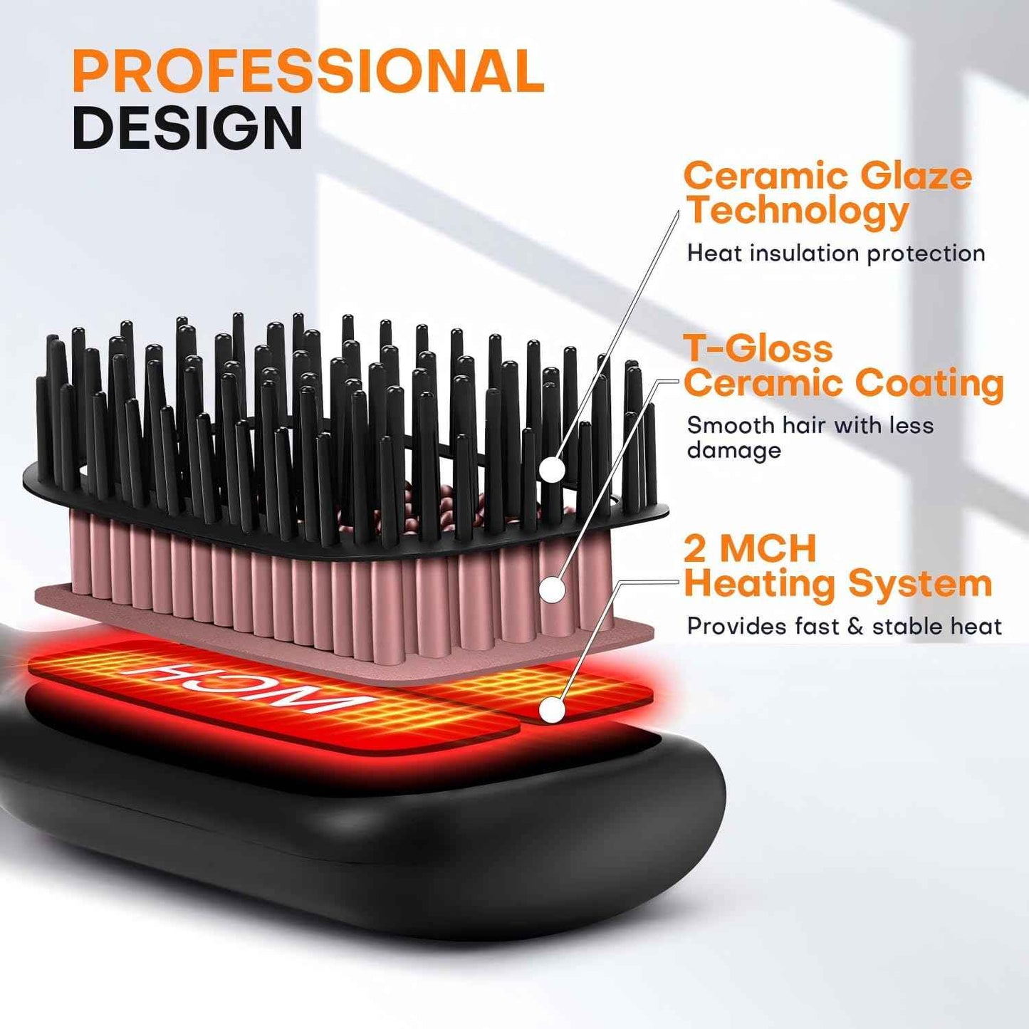 Hair Straightener Brush- Hair straighteners for Women, Ceramic Ionic Straightener Comb with Less Frizz | 20s Fast Heating | 2 in 1 Flat Iron Brush Dual Voltage Travel, Black