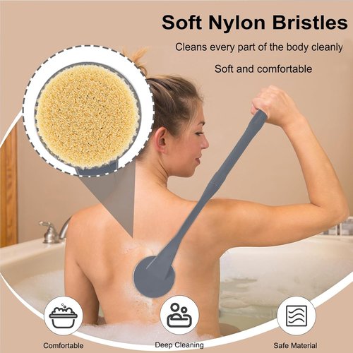 Back Scrubber for Shower,20.5" Bath Brush Long Handle for Deep Cleaning,Back Brush for Shower Men Women(Grey)